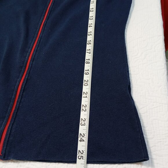 Tommy Hilfiger Sweater TH Logo  Red & Navy Full-Zip Striped Cuffs Size L/G - Picture 7 of 8